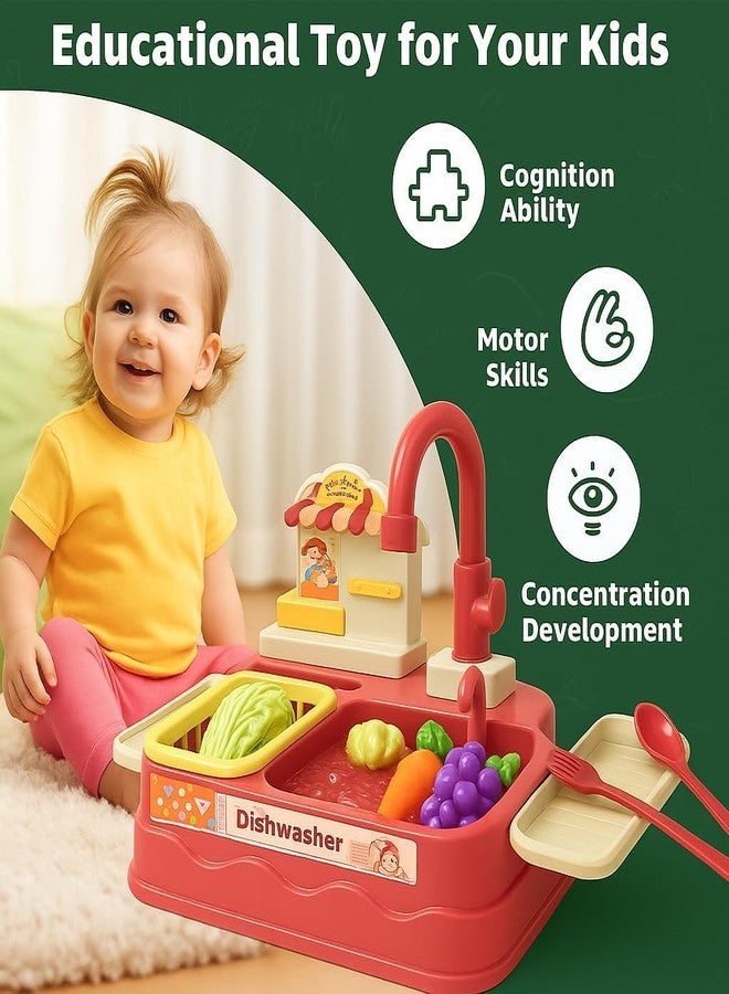 Oupstrive Pretend Play Dishwasher Kitchen Sink Toy Set with Running Water, Cookware, Vegetables, Utensils, and Tableware - 40+ Pcs Educational Role Play Cooking Set for Kids, Toddlers & Girls Boys. - Image 4